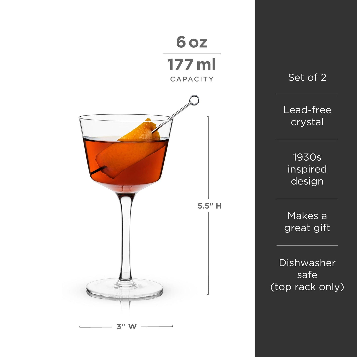Angled Crystal Nick & Nora Glasses (Set of 2)