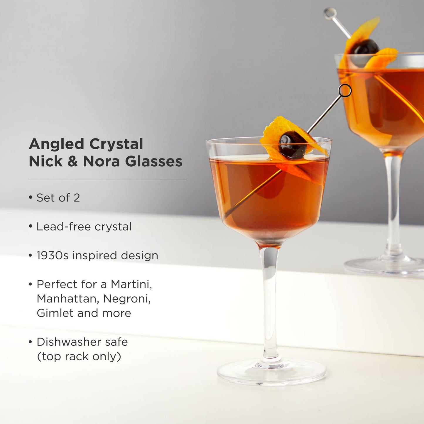 Angled Crystal Nick & Nora Glasses (Set of 2)