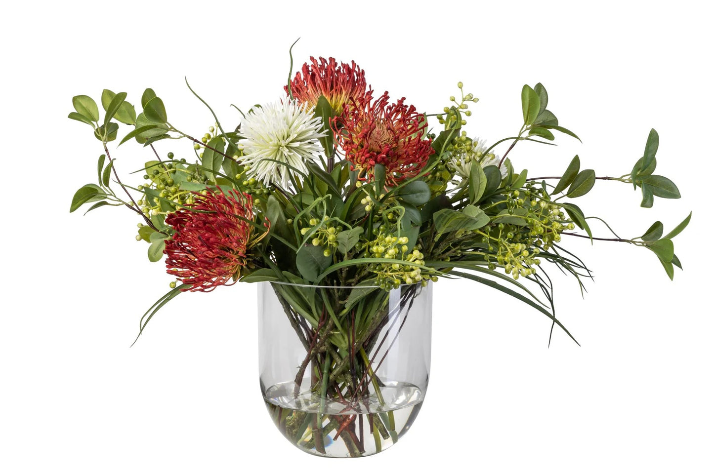 8" Colie Bowl with Red Protea Spray Floral Arrangement