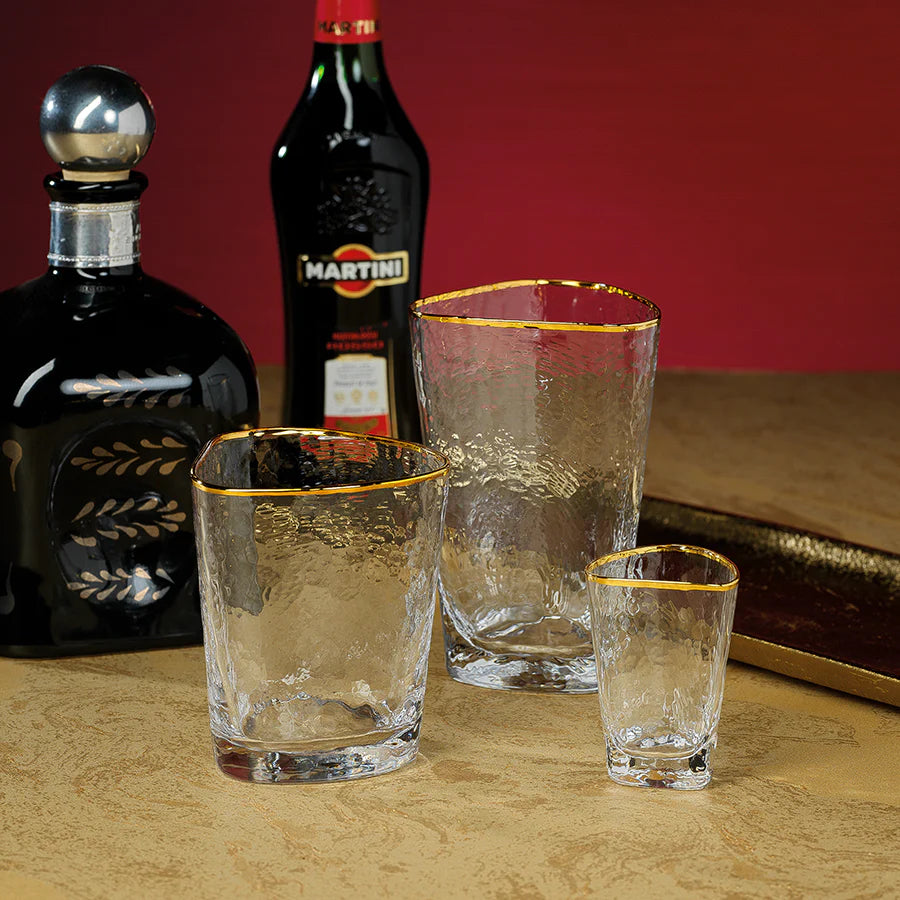 Aperitivo Triangular Glass Collection with Gold and Platinum Rims