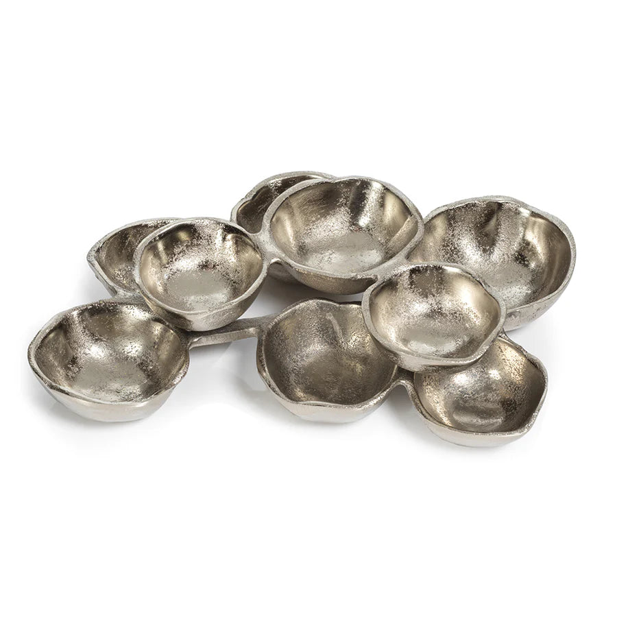 Small cluster of nine serving bowls Nickel