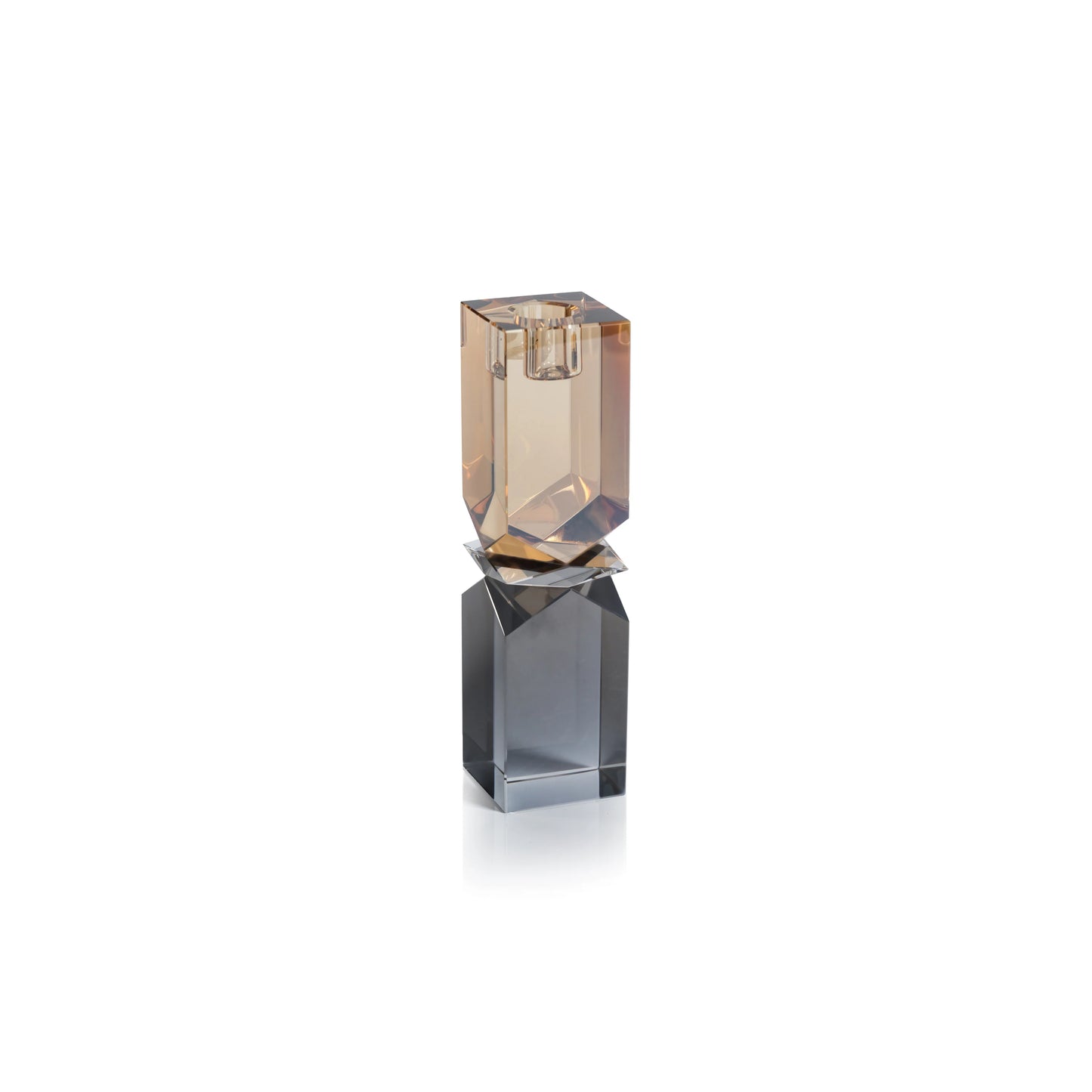 Vienna Artistry Two-Tone Crystal Candle Holder - Smoke & Gold 7.5"