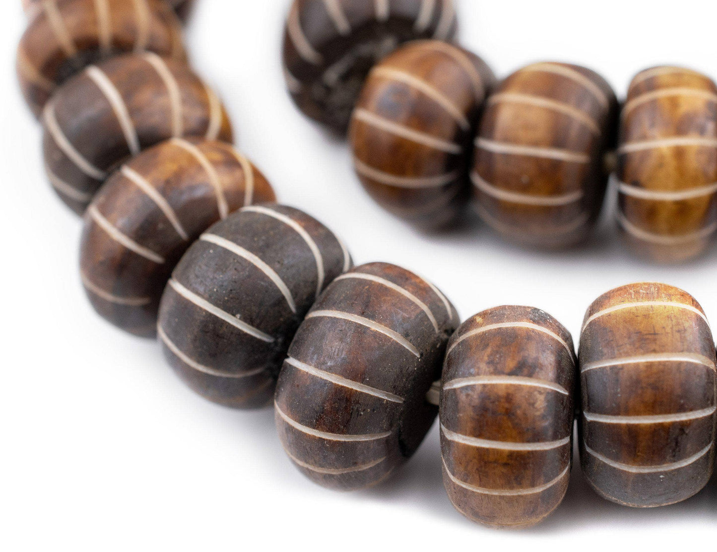 Large Carved Watermelon Brown Bone Beads