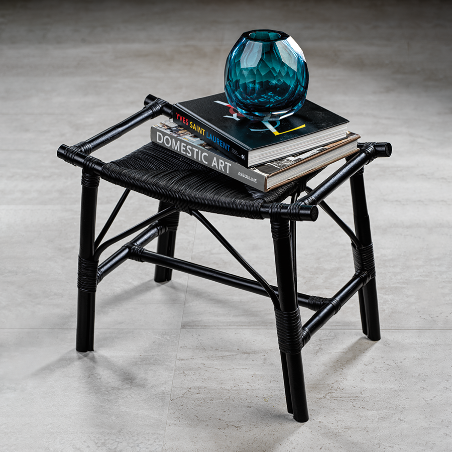 Tomoko All Black Rattan Stool