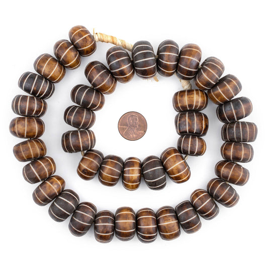 Large Carved Watermelon Brown Bone Beads