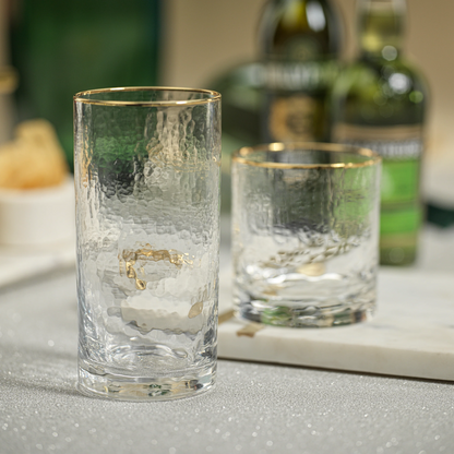 Negroni Hammered Glass - Clear with Gold Rim