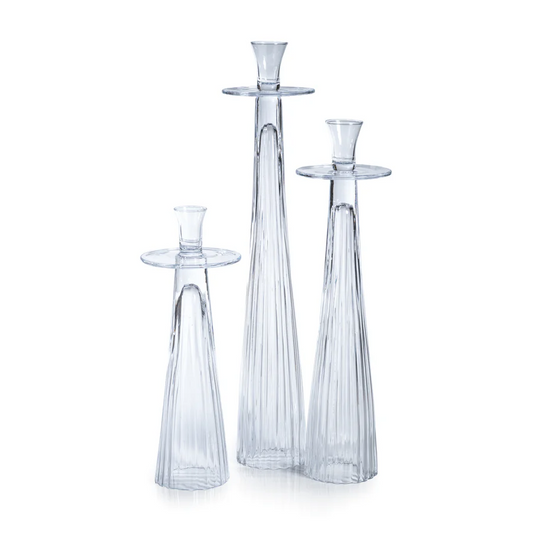 Tall Ribbed Glass Taper Holder