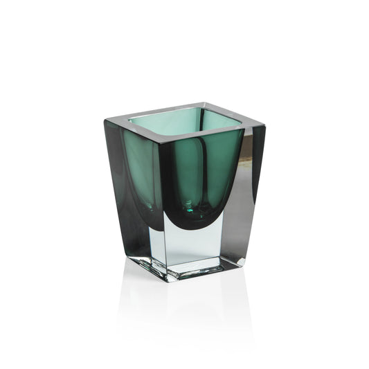Corinthia Polished Glass Vase - Emerald Green - Short with Squared Base