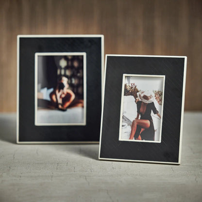 Black Bone Inlay Design Photo Frame with White Inner Border