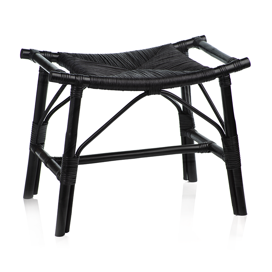 Tomoko All Black Rattan Stool