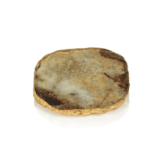 Agate Marble Glass Coaster with Gold Rim - Brown Tone