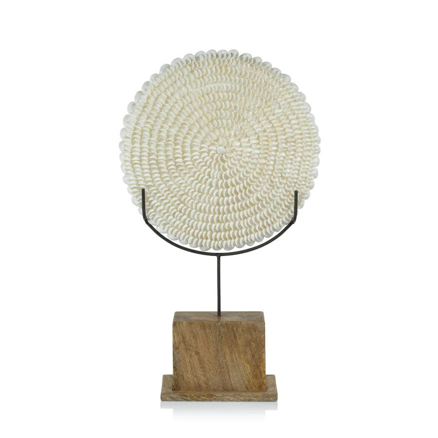 Natural Clamrose Sea Shells on Wood Stand