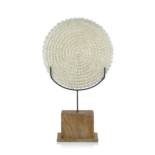 Natural Clamrose Sea Shells on Wood Stand